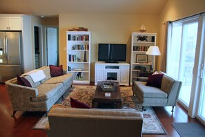 Upstairs Living Room w/ sliders to large deck