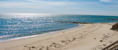 our private beach on Nantucket Sound with sandy beach and warm water 