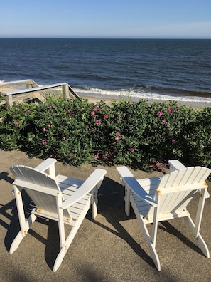 Life is good.  Communal deck overlooking our private beach on Nantucket Sound