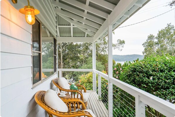 View from the comfy cane seating on the deck