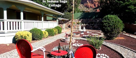 Take in a breathtaking view of Thunder Mountain from the xeriscape yard.