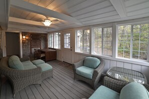 inside the screened-in back porch