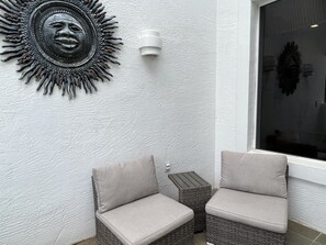 The front courtyard gives you a space to sip morning coffee.