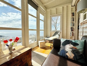 Sunroom/veranda has views of the island, beach and ocean, and local wildlife.