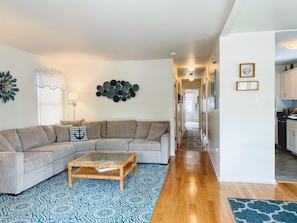 Living room with open floor plan to dining . 