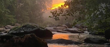 Sunset view standing in river