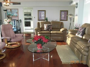 Living Room View from Lanai - New wood floor.