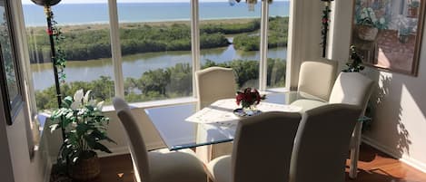 Dining Area next to Living Room - View toward Sand Dollar Island - New Windows