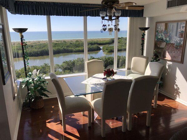Dining Area next to Living Room - View toward Sand Dollar Island - New Windows