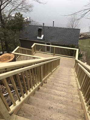 New steps installed in 2020. They replace steel steps past guests may remember.