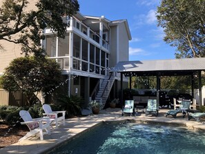 Backyard with Cabana.  View of Screen Porch and SunDeck that overlook backyard. 