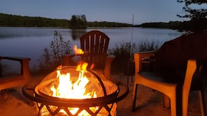 Fire pit on the private beach