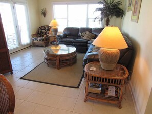 comfortable living area opens to deck