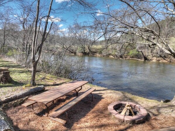 Relax by the river, just a short hike from the cabin