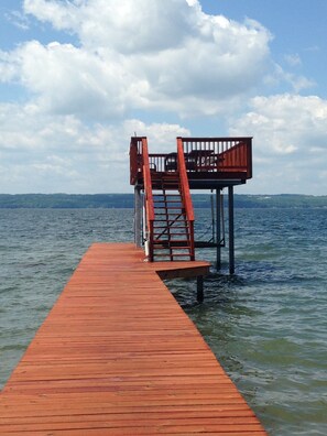 100 Foot Dock with Electric Boat Hoist and 200 sqft Sundeck