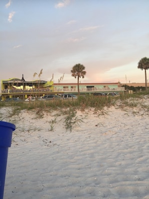 View of condominium building from the beach. Originally a fifties motel.