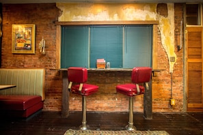 Bar area which looks out on the Rock & Blues Museum, and the Hambone Gallery