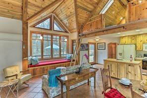 The vacation rental home includes 1 bed, 1 bath, & can accommodate up to 12.