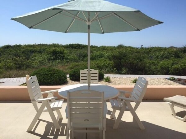 Large Private Patio just steps to the beach and pool
