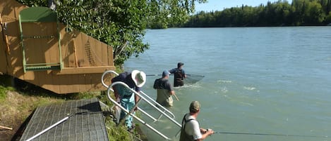 Private fishing on the property.  Fish cleaning table and freezer on property.