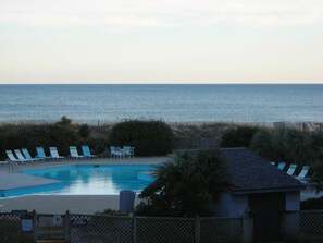 View of the Pool & Ocean from Living Room Balcony.