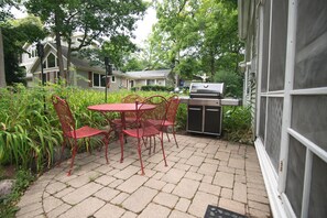 Gas powered large grill and outdoor seating
