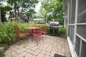 Gas powered large grill and outdoor seating
