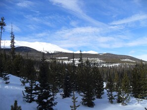 View of mountains from snowshoe trail