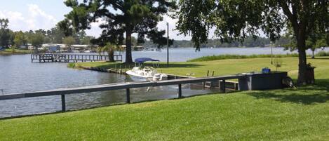 A place to dock your boat protected in the cove. A view from the sun room.