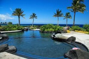 Lagoon style pool - Ocean view from pool & lounge chairs