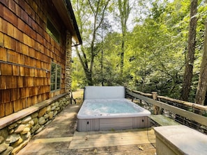 Private Hot Tub on the porch overlooking Spring Creek