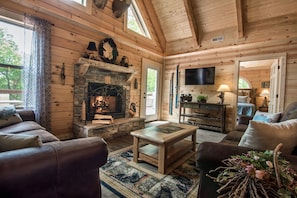Branson Cabin Rental - Upper Living Room With Wall Mounted Smart TV