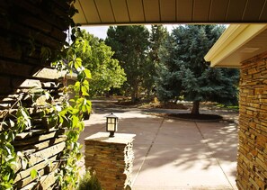 View from the front door. Circular drive with forest setting. Plenty of parking.