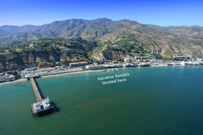 Aerial photo showing the location of vacation rental - - beachfront