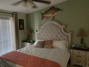 Master bedroom with King bed, walking closet 43” TV and and Alexa. 