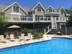 View of  garden apartments on pool terrace level. Owner resides in top 2 levels