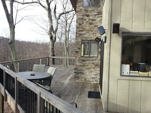 Deck has lots of space, gas grill & seating with breathtaking sunset views!
