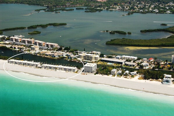 Aerial view of Fisherman's Cove at Turtle Beach on Siesta Key