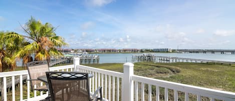 Enjoy the beautiful view of the River from the deck off the Main bedroom upstairs.