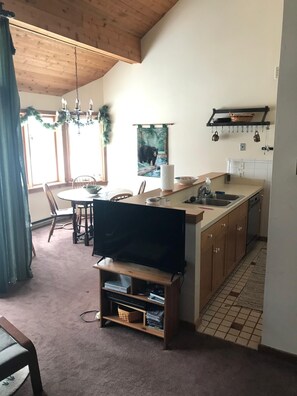 Kitchen and dining area view from living room