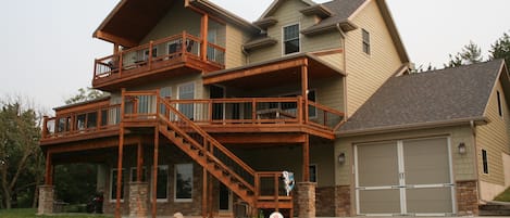 View of cabin facing lake.