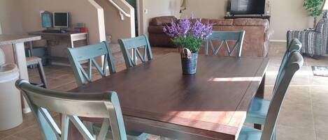 Large dining room looks into family room