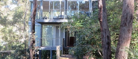 House sits among the gum trees.