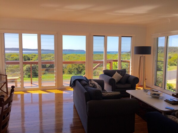 Upstairs open plan living room with spectacular views. 