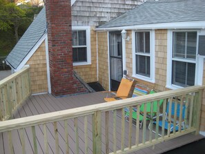 new deck with railing. Great view of the Pilgrim Monument from this deck