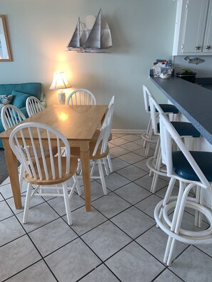 Dining table seats six 