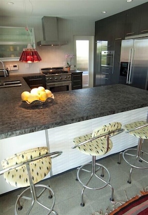 Peninsula with mid-century seating