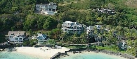 Secluded beach at the end of Lanikai, home is 3rd from the left above the beach.