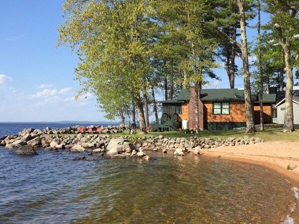 Side view of the camp showing part of the sandy beach