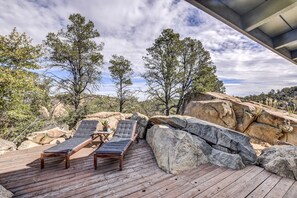 Steps from the master bedroom a private patio